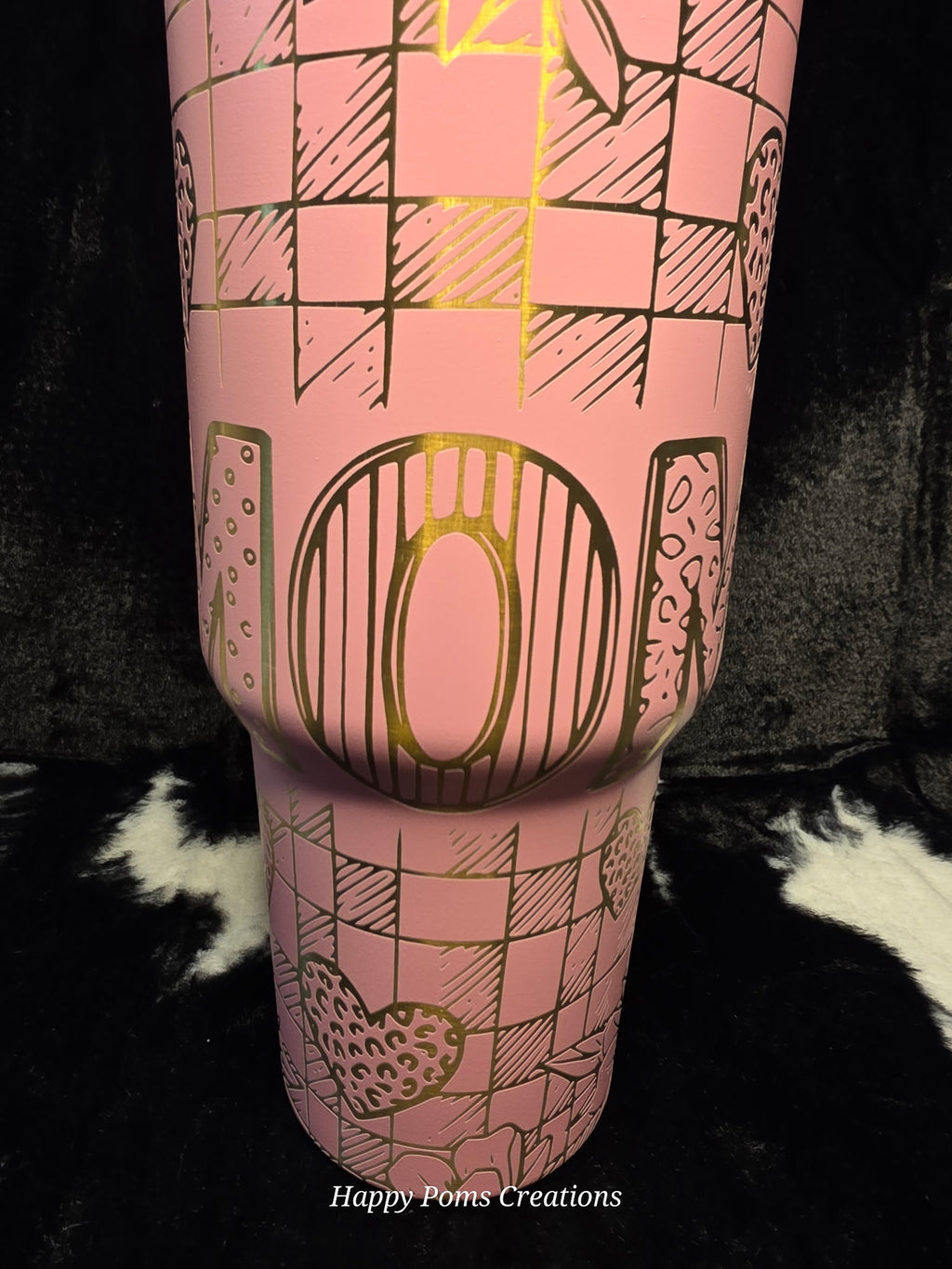 Personalized Pink Floral Tumbler with Handle | Custom Initial 40oz Stainless Steel Cup | Coquette Checkered Straw Cup Gift for Her