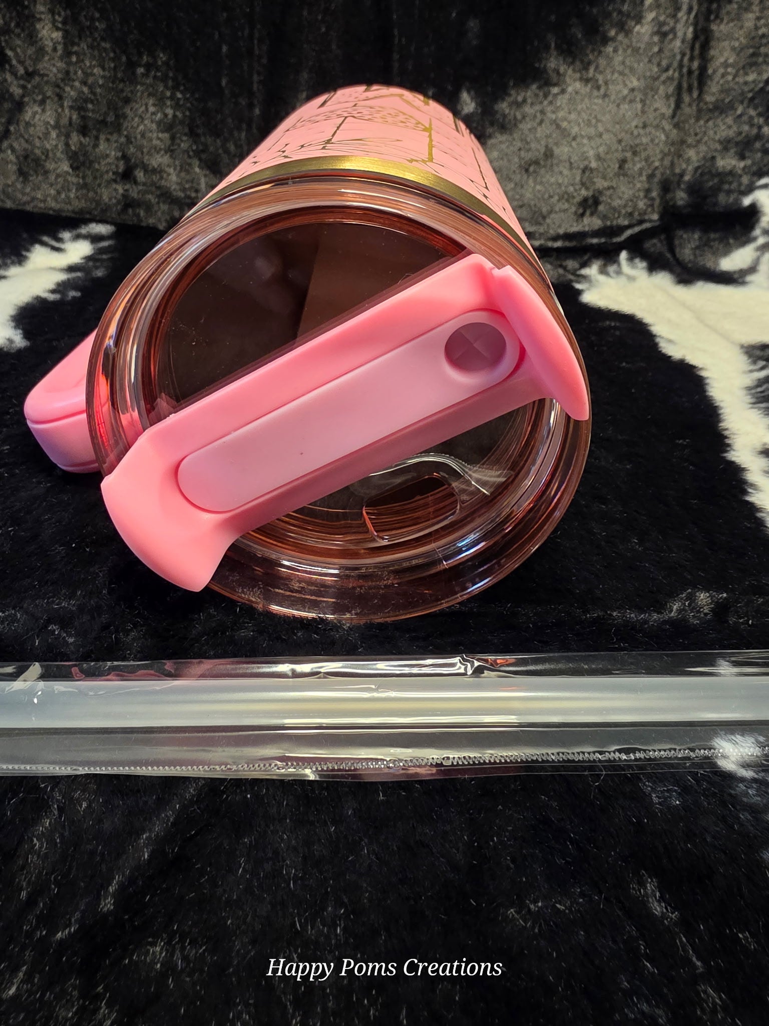 Personalized Pink Floral Tumbler with Handle | Custom Initial 40oz Stainless Steel Cup | Coquette Checkered Straw Cup Gift for Her