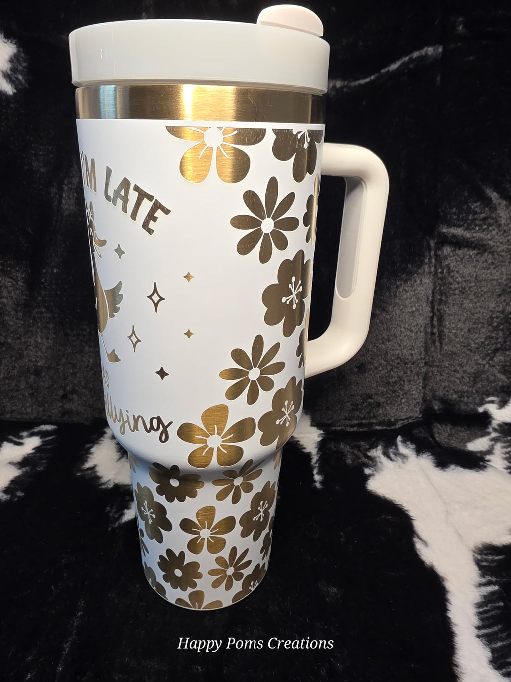 Sorry I’m Late I Was Dallying Goose Floral Tumbler with Handle | Funny Goose Travel Mug | 40oz Insulated Cup with Straw | Cute Retro Daisy Cup