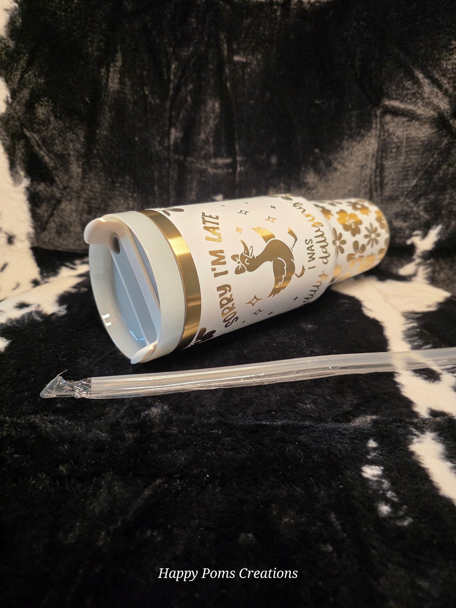 Sorry I’m Late I Was Dallying Goose Floral Tumbler with Handle | Funny Goose Travel Mug | 40oz Insulated Cup with Straw | Cute Retro Daisy Cup