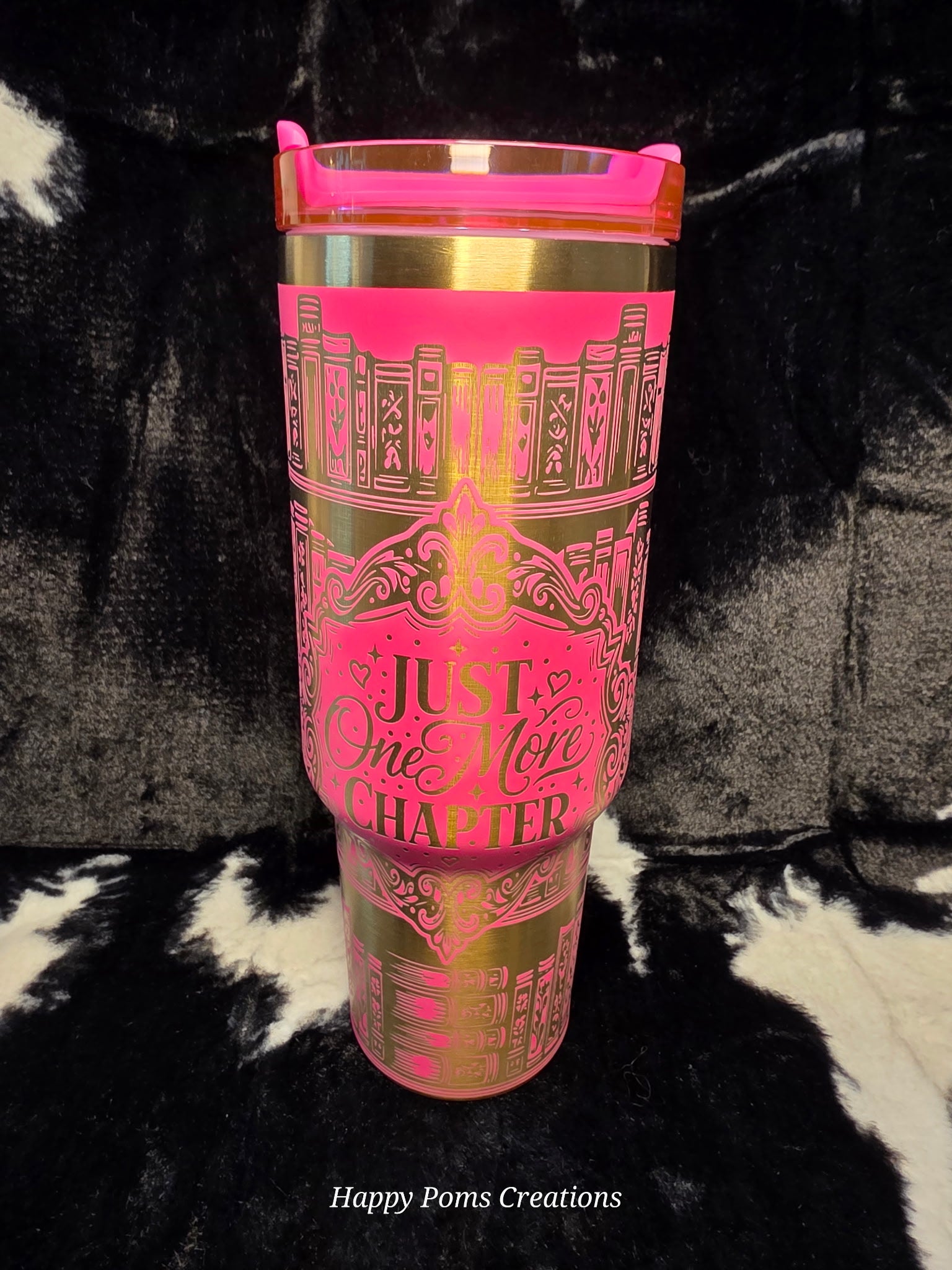 Just One More Chapter Tumbler 40oz | Book Lover Travel Mug with Handle | Pink Reader Gift Cup | Booktok Inspired Stainless Steel Mug