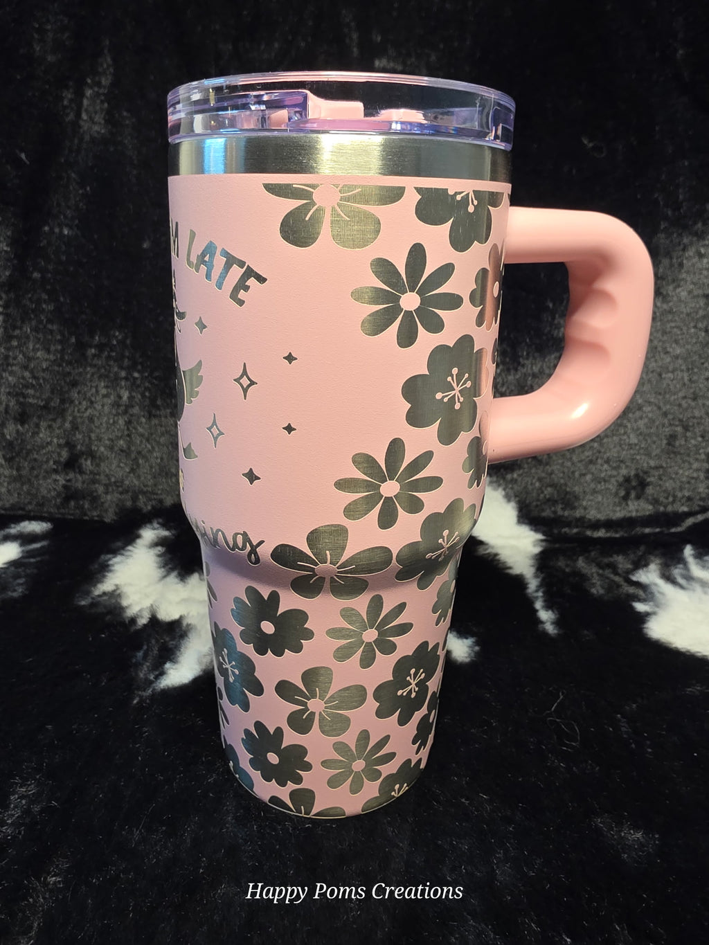 Funny Duck Tumbler with Handle, “My Ducks Don’t Even Know What Row Is” Travel Mug, Pink Floral Duck Cup, Cute Stainless Steel Coffee Tumbler Gift