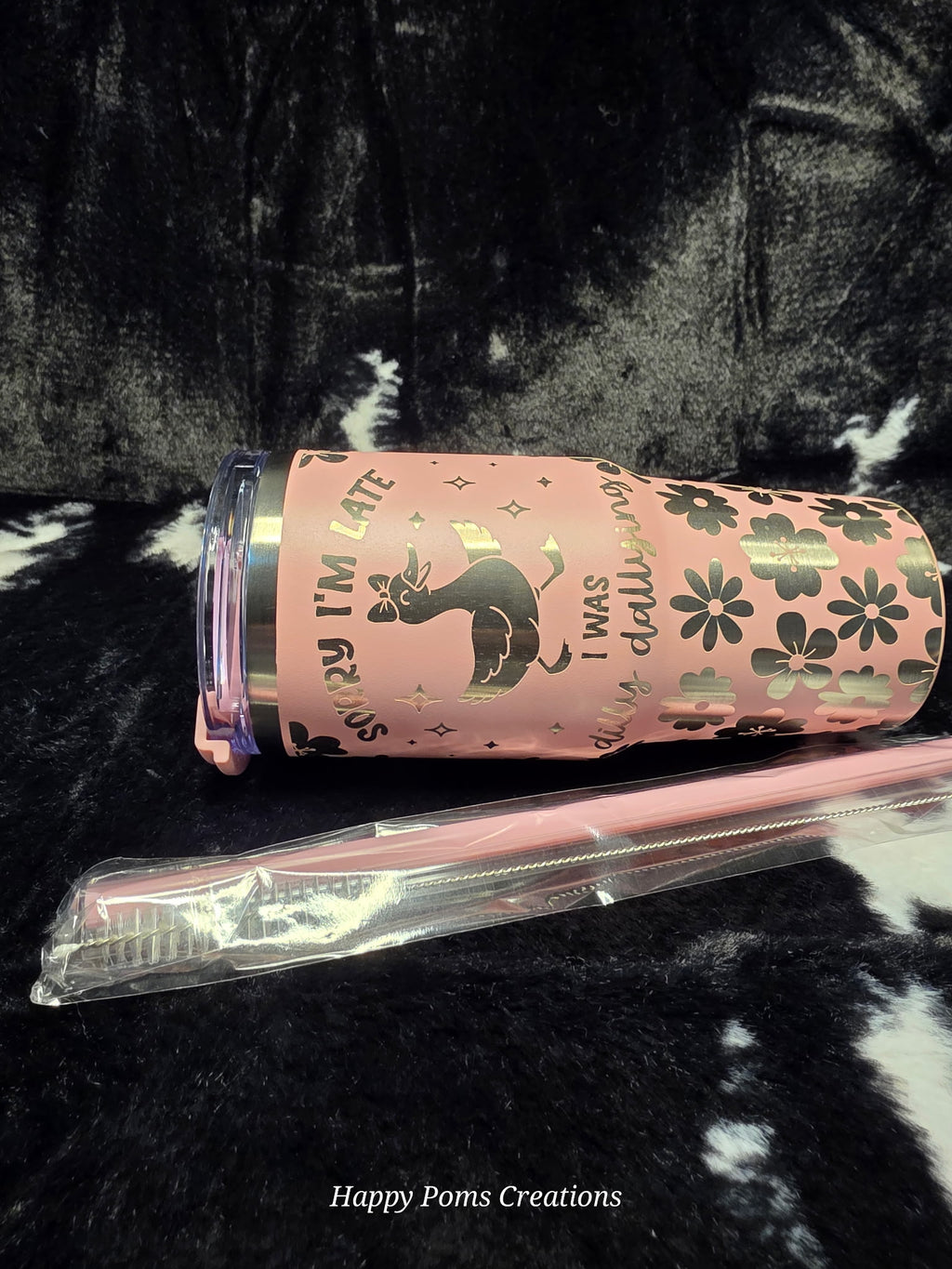 Funny Duck Tumbler with Handle, “My Ducks Don’t Even Know What Row Is” Travel Mug, Pink Floral Duck Cup, Cute Stainless Steel Coffee Tumbler Gift