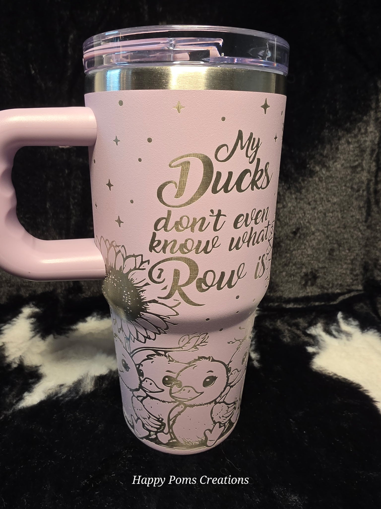 Cute Duck Tumbler with Handle, “My Ducks Don’t Even Know What Row Is” Travel Mug, Pink Floral Duck Cup, Funny Duck Lover Gift, 14oz Tumbler