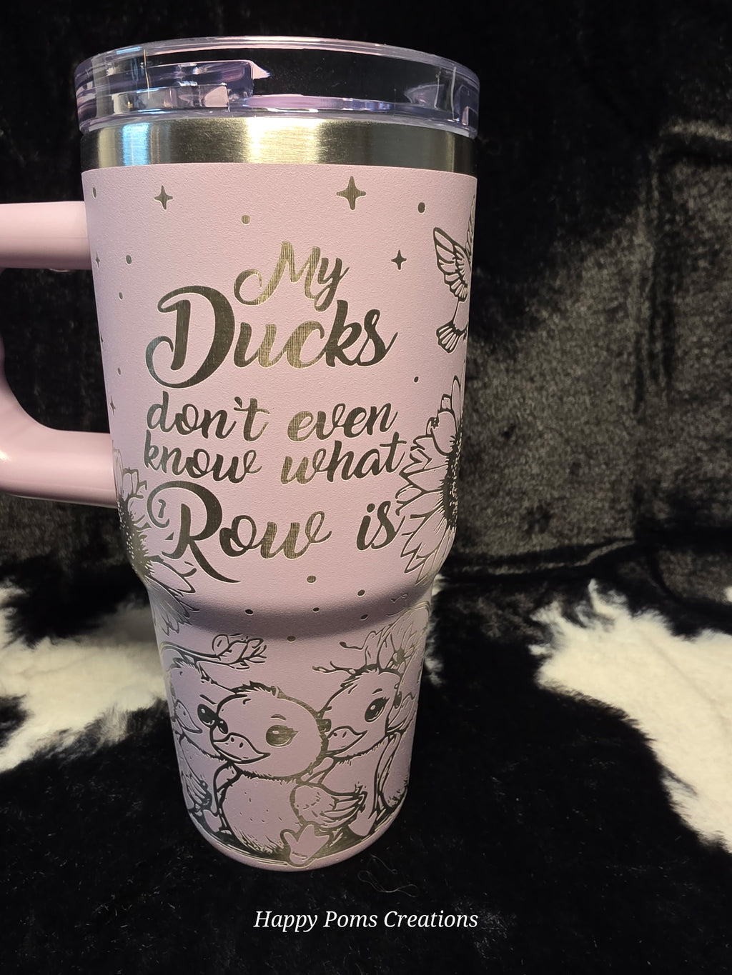 Cute Duck Tumbler with Handle, “My Ducks Don’t Even Know What Row Is” Travel Mug, Pink Floral Duck Cup, Funny Duck Lover Gift, 14oz Tumbler