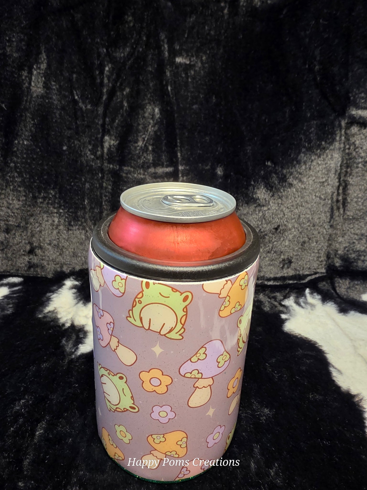 Cute Frog & Mushroom Can Cooler Tumbler | 12oz Skinny Can Cooler | Kawaii Drink Holder | Insulated Soda Sleeve | Handmade Gift