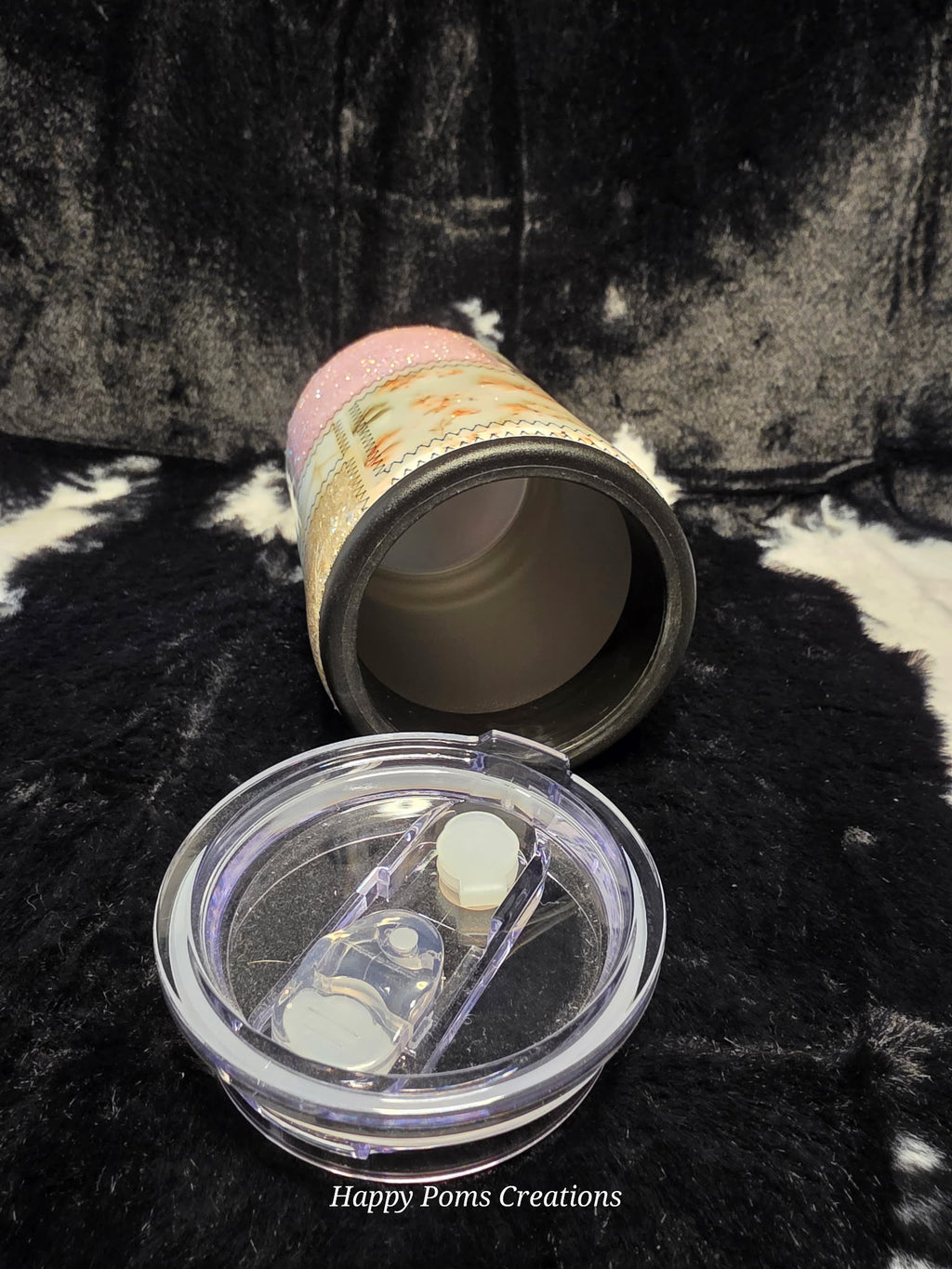 Pastel Patchwork Floral Can Cooler Tumbler | Glitter Deer Beverage Holder | Handmade Insulated Drink Sleeve | Fits Cans & Bottles