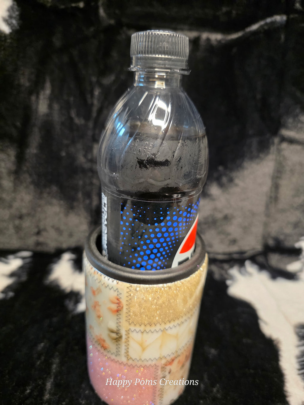 Pastel Patchwork Floral Can Cooler Tumbler | Glitter Deer Beverage Holder | Handmade Insulated Drink Sleeve | Fits Cans & Bottles