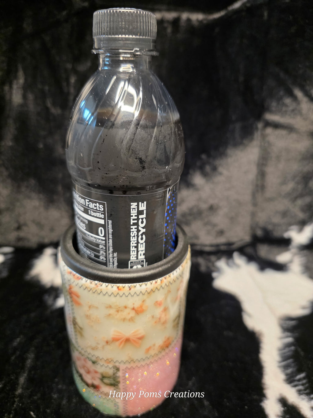 Pastel Patchwork Floral Can Cooler Tumbler | Glitter Deer Beverage Holder | Handmade Insulated Drink Sleeve | Fits Cans & Bottles