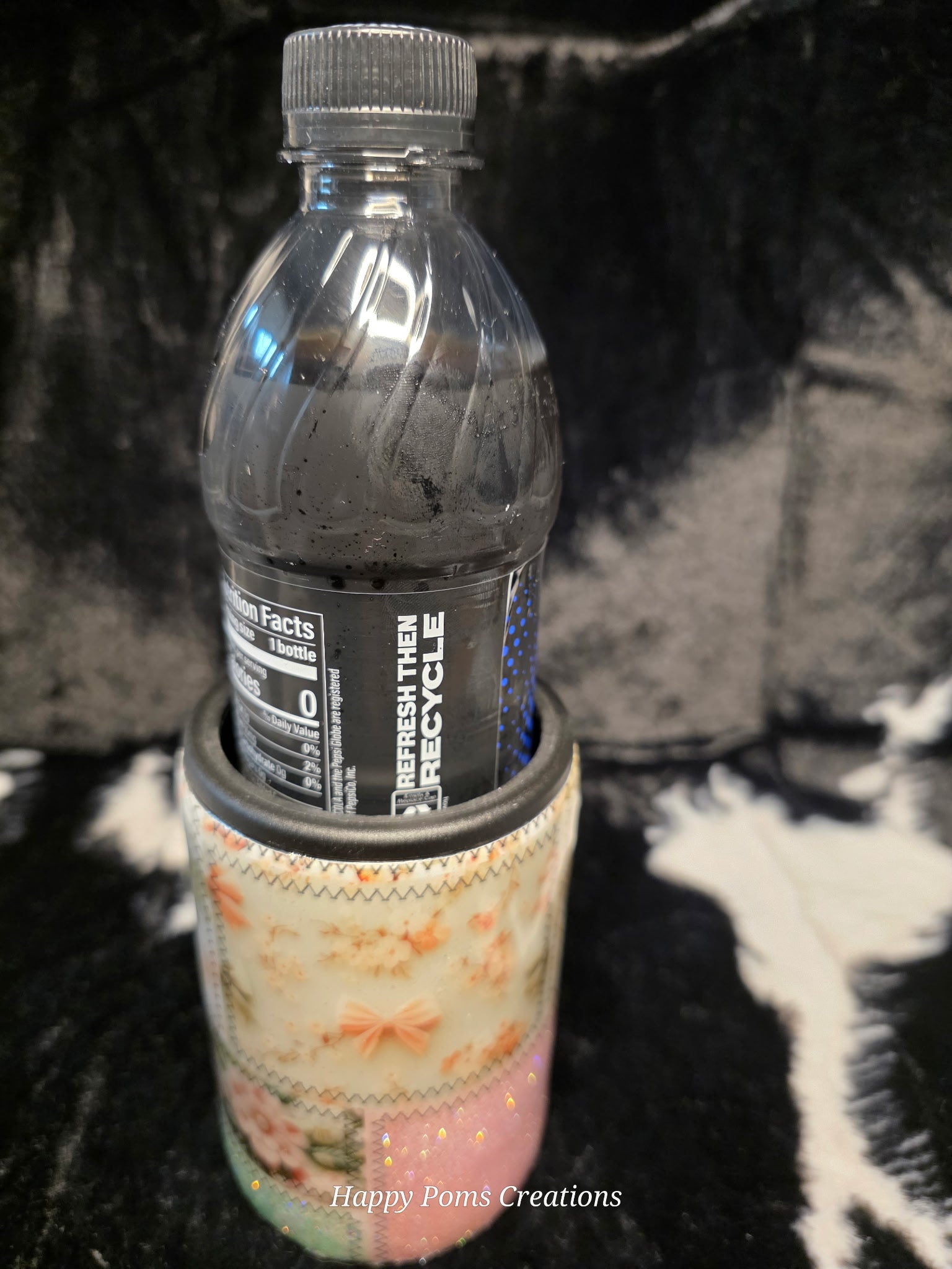 Pastel Patchwork Floral Can Cooler Tumbler | Glitter Deer Beverage Holder | Handmade Insulated Drink Sleeve | Fits Cans & Bottles