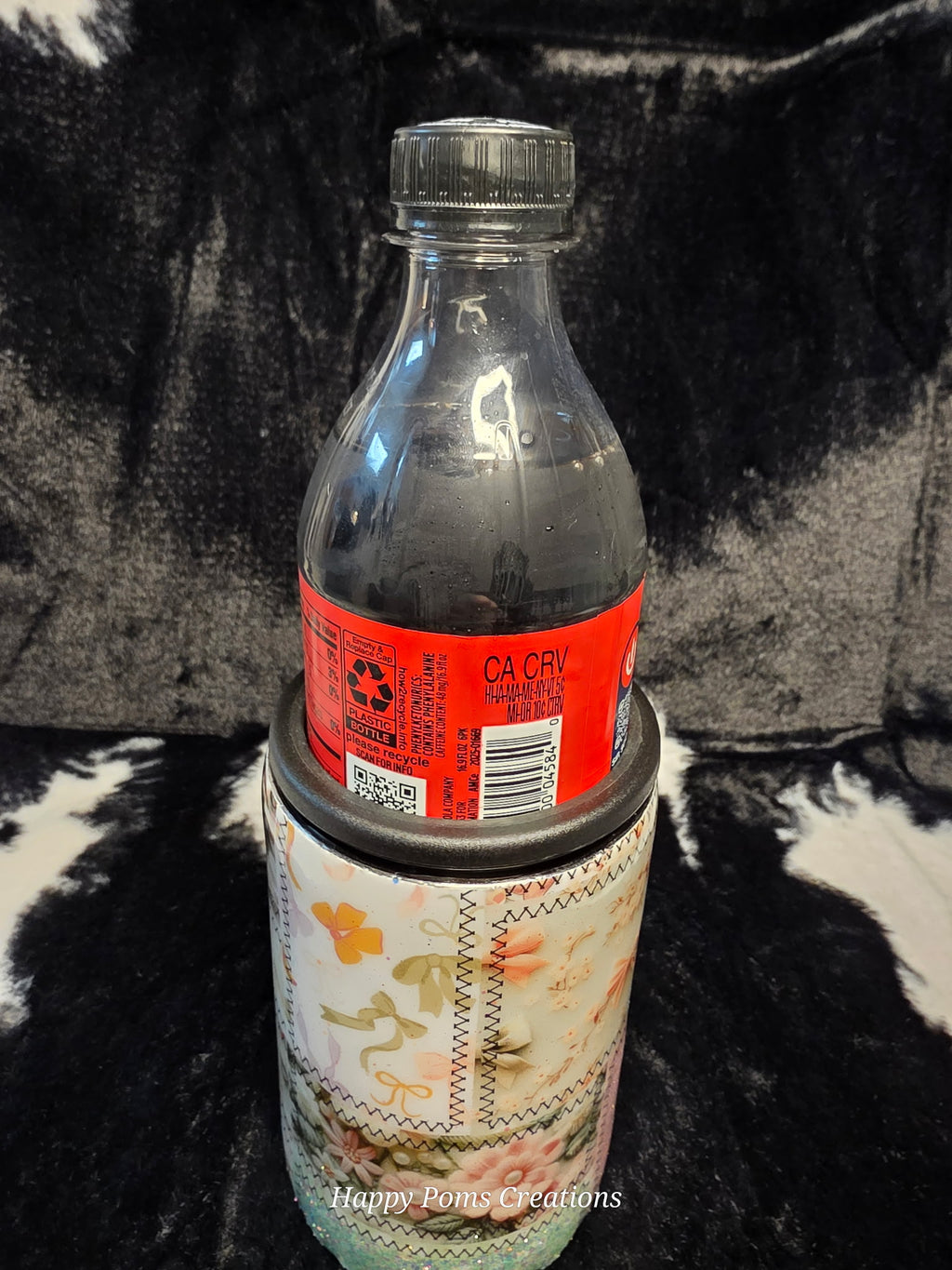 Pastel Patchwork Floral Can Cooler Tumbler | Glitter Deer Beverage Holder | Handmade Insulated Drink Sleeve | Fits Cans & Bottles