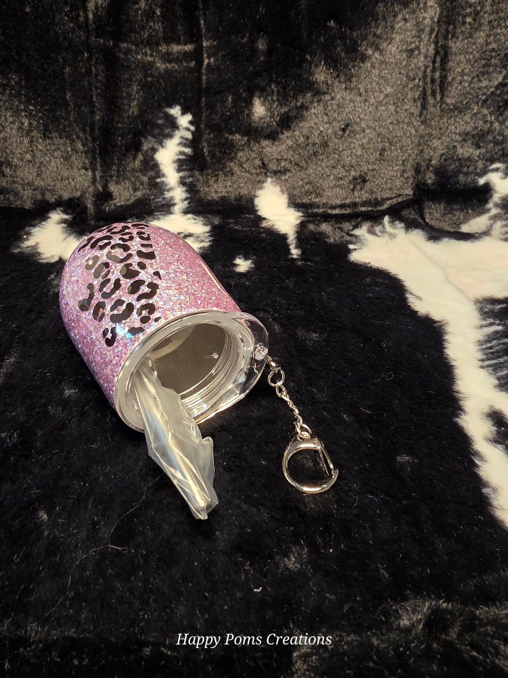 Purple Glitter Leopard Print Shot Glass Keychain – Mini Liquor Cup with Lid – Unique Gift for Her, Party Favor, Travel Shot Glass