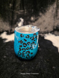 Blue Glitter Leopard Print Shot Glass Keychain – Mini Liquor Cup with Lid – Unique Gift for Her, Party Favor, Travel Shot Glass