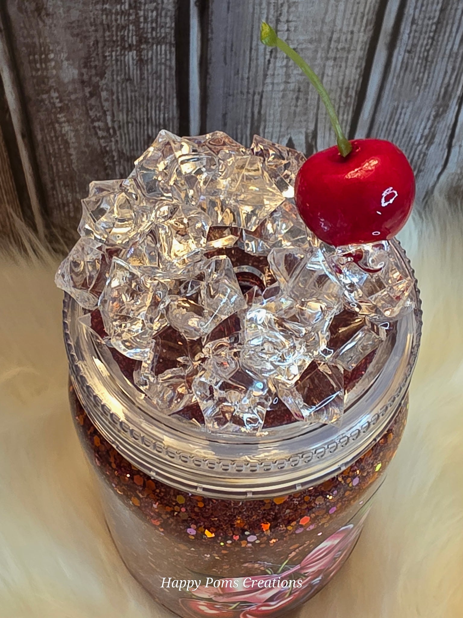Acrylic Mason Jar - 15 oz, Snow Globe, Cherry Jubilee