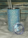 Stainless-Steel cup - 16 oz, Dazziling Blue Rhinestones, w/Straw.