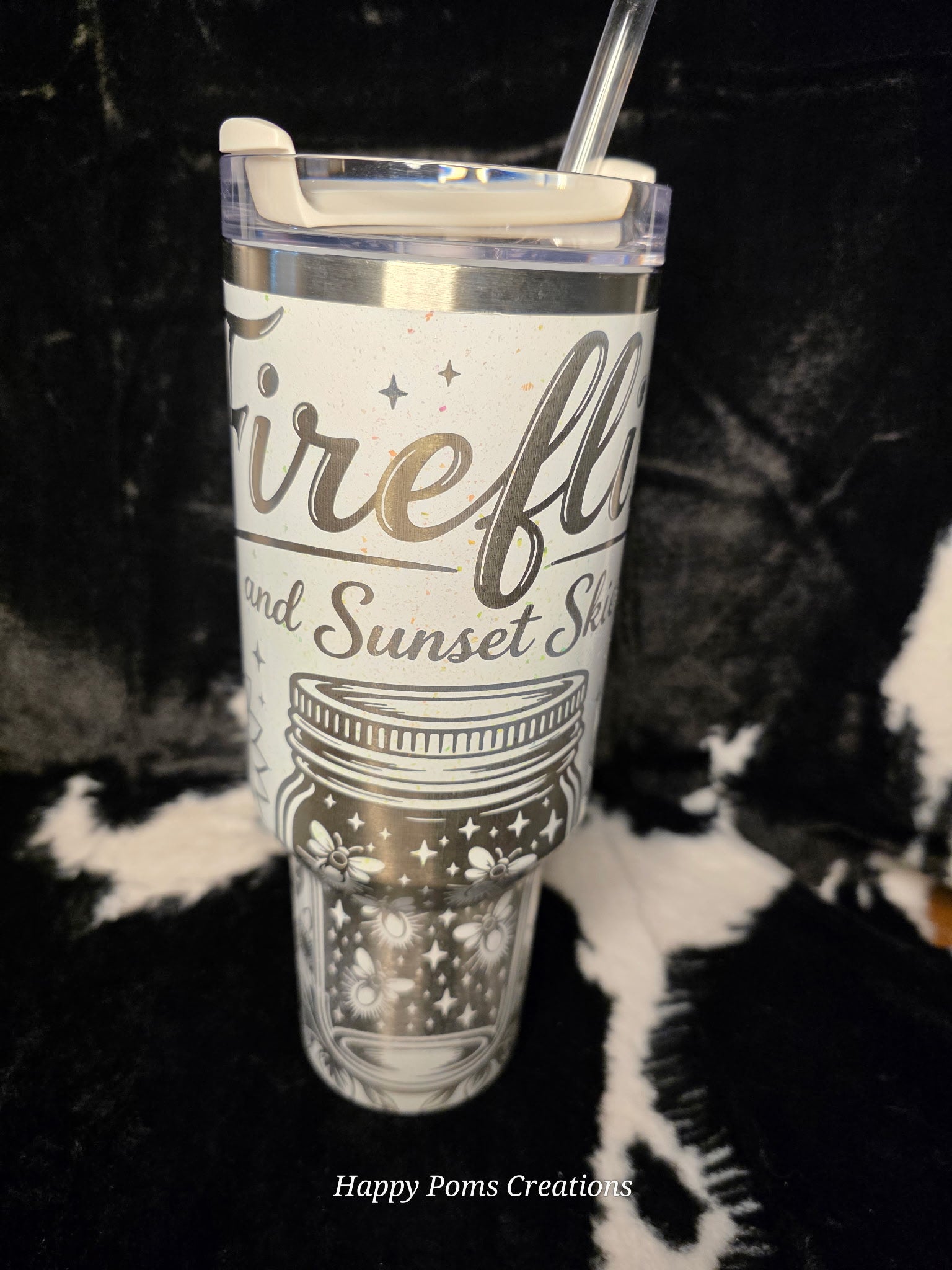 Fireflies and Sunset Skies Engraved Stanley Tumbler | Sunflower Glitter Tumbler | 40oz Custom Laser Engraved Cup | Rustic Floral Travel Tumbler