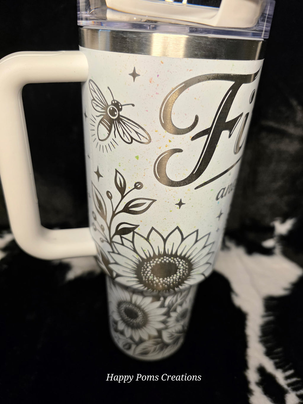 Fireflies and Sunset Skies Engraved Stanley Tumbler | Sunflower Glitter Tumbler | 40oz Custom Laser Engraved Cup | Rustic Floral Travel Tumbler