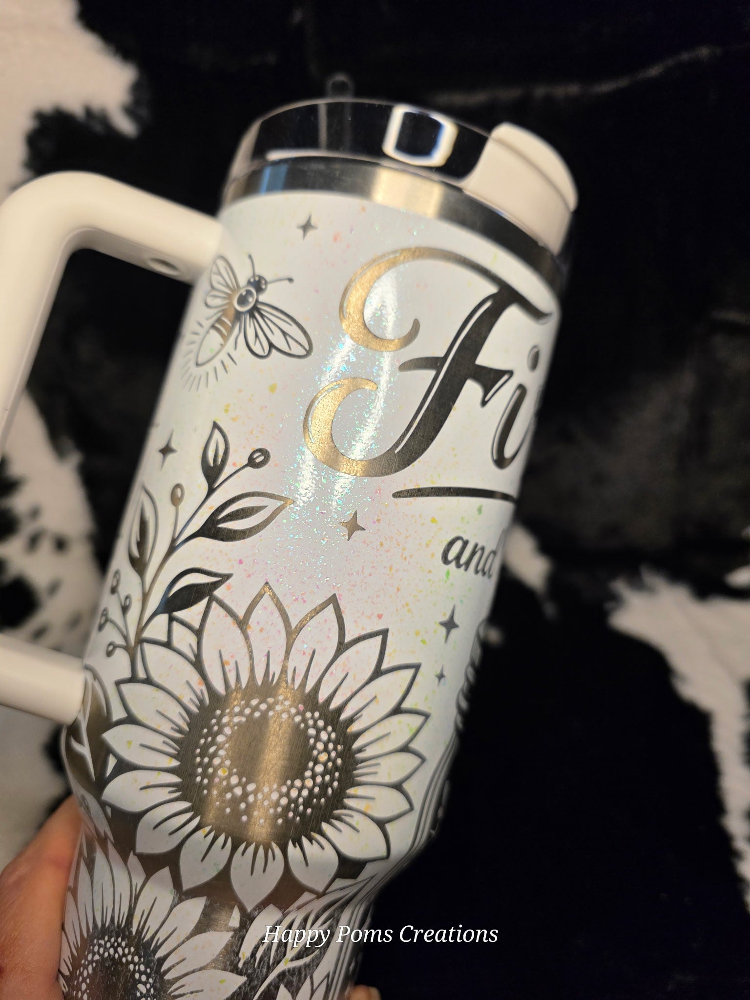 Fireflies and Sunset Skies Engraved Stanley Tumbler | Sunflower Glitter Tumbler | 40oz Custom Laser Engraved Cup | Rustic Floral Travel Tumbler