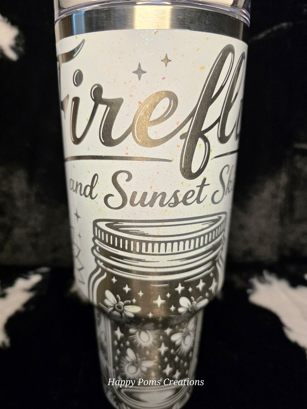 Fireflies and Sunset Skies Engraved Stanley Tumbler | Sunflower Glitter Tumbler | 40oz Custom Laser Engraved Cup | Rustic Floral Travel Tumbler