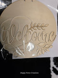 Welcome Wooden Door Hanger Blank | DIY Welcome Sign Kit | Round Wood Cutout with Script Welcome | Paintable Front Door Decor | Craft Door Hanger