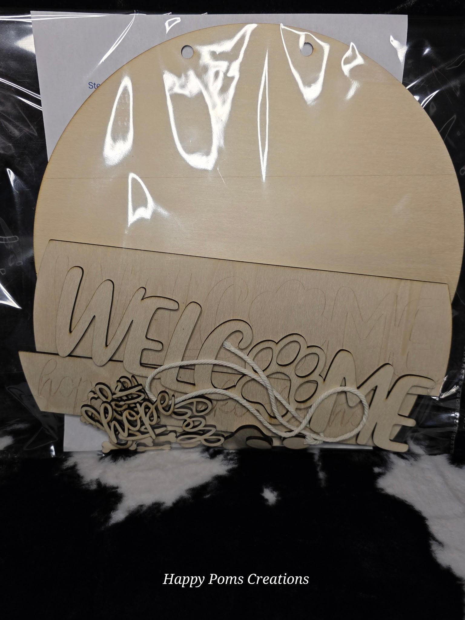 DIY Interchangeable Welcome Door Hanger Kit | Unfinished Wood Round Sign Blank | Seasonal Front Door Craft Kit | Laser Cut Welcome Sign