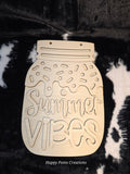 Summer Vibes Mason Jar Door Hanger DIY Paint Kit | Unfinished Wood Sign | Summer Porch Decor | Layered Wooden Craft Blank | Farmhouse Summer Wreath Attachment