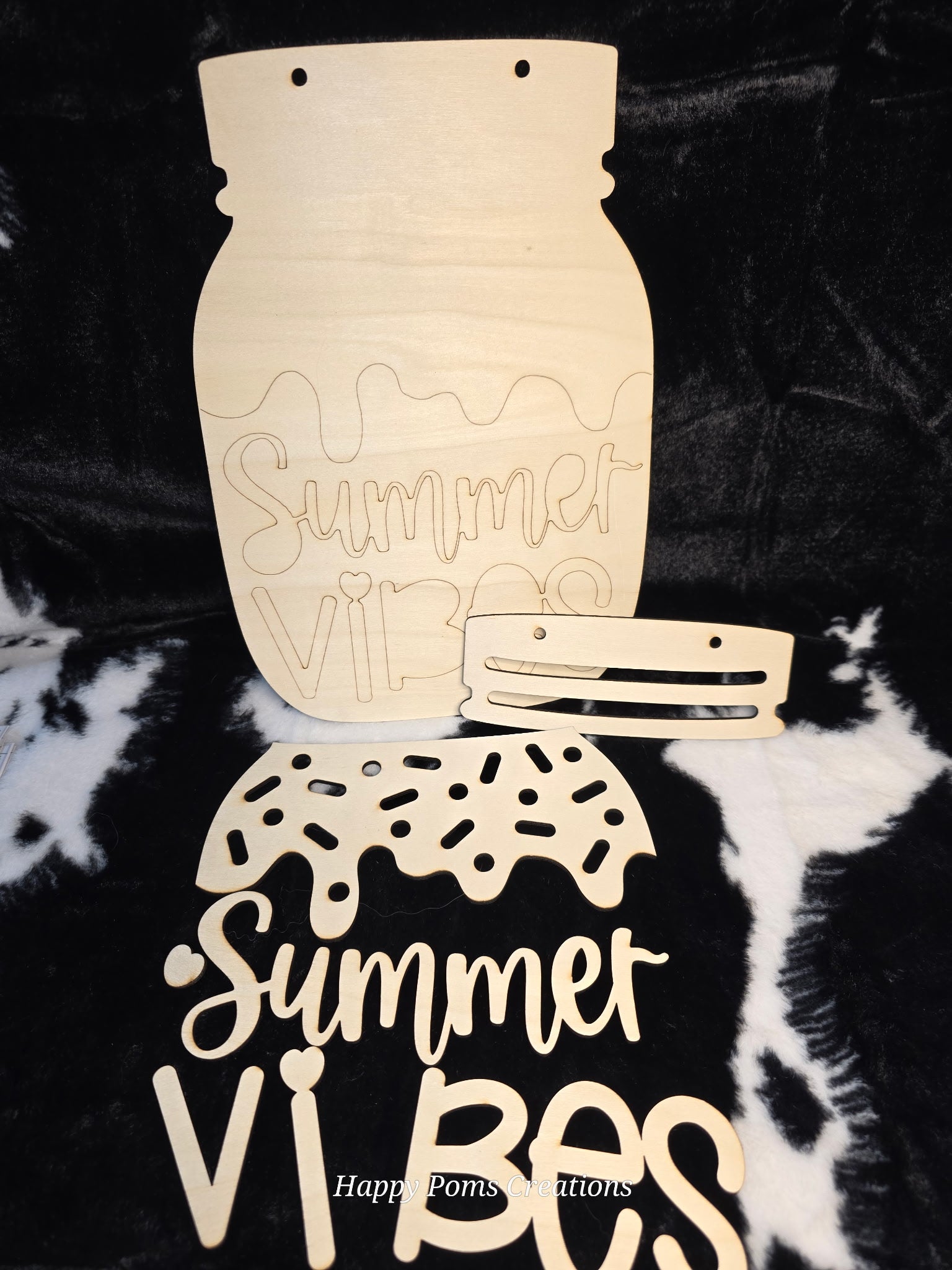 Summer Vibes Mason Jar Door Hanger DIY Paint Kit | Unfinished Wood Sign | Summer Porch Decor | Layered Wooden Craft Blank | Farmhouse Summer Wreath Attachment