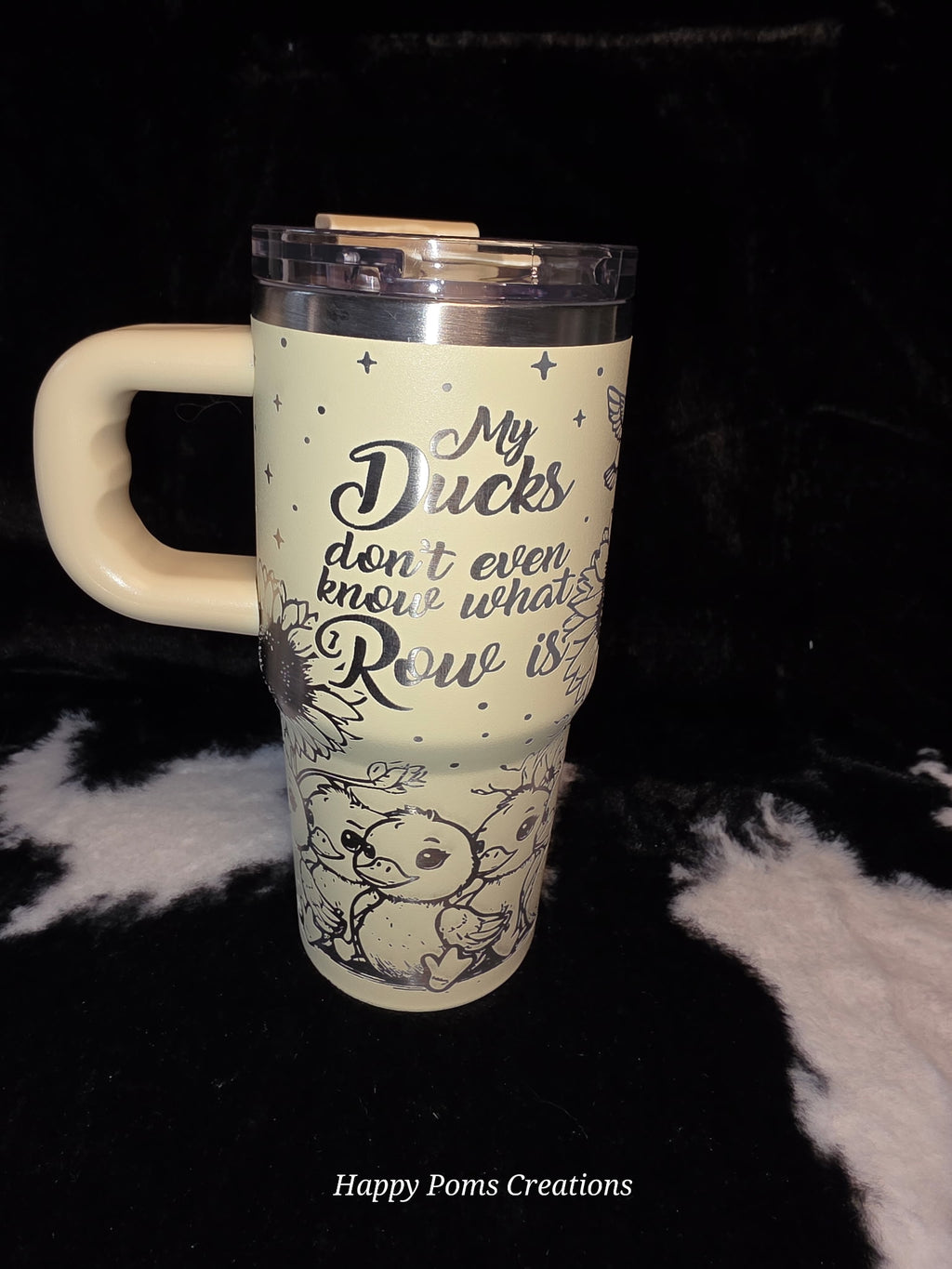 Funny Duck Lover Travel Mug with Handle | "My Ducks Don't Even Know What Row Is" Tumbler | Cute Duck Mom Gift | Sunflower Duck Cup | 14oz Insulated Mug