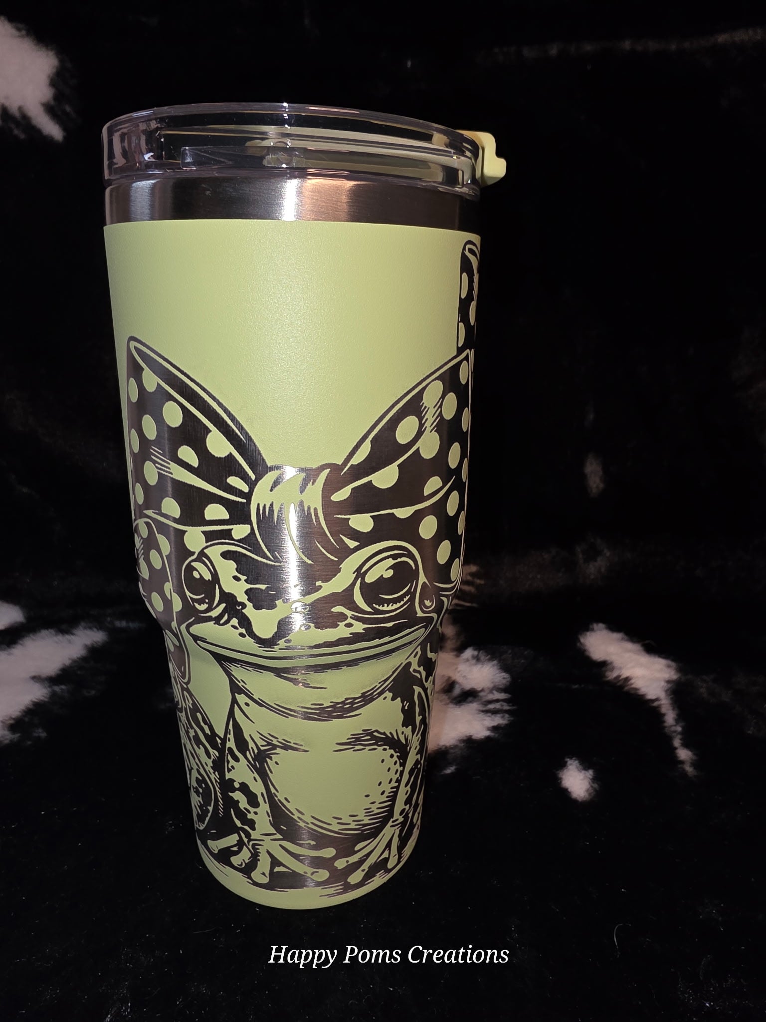 Cute Frog Bow 40oz Tumbler with Handle | Engraved Frog Travel Mug | Stainless Steel Cup with Straw | Frog Lover Gift