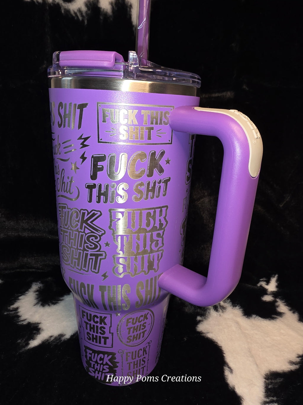 Purple "Fck This Sht" 30oz Tumbler with Handle | Engraved Stainless Steel Travel Mug | Funny Adult Gift | Coworker Gift | Stress Relief Cup