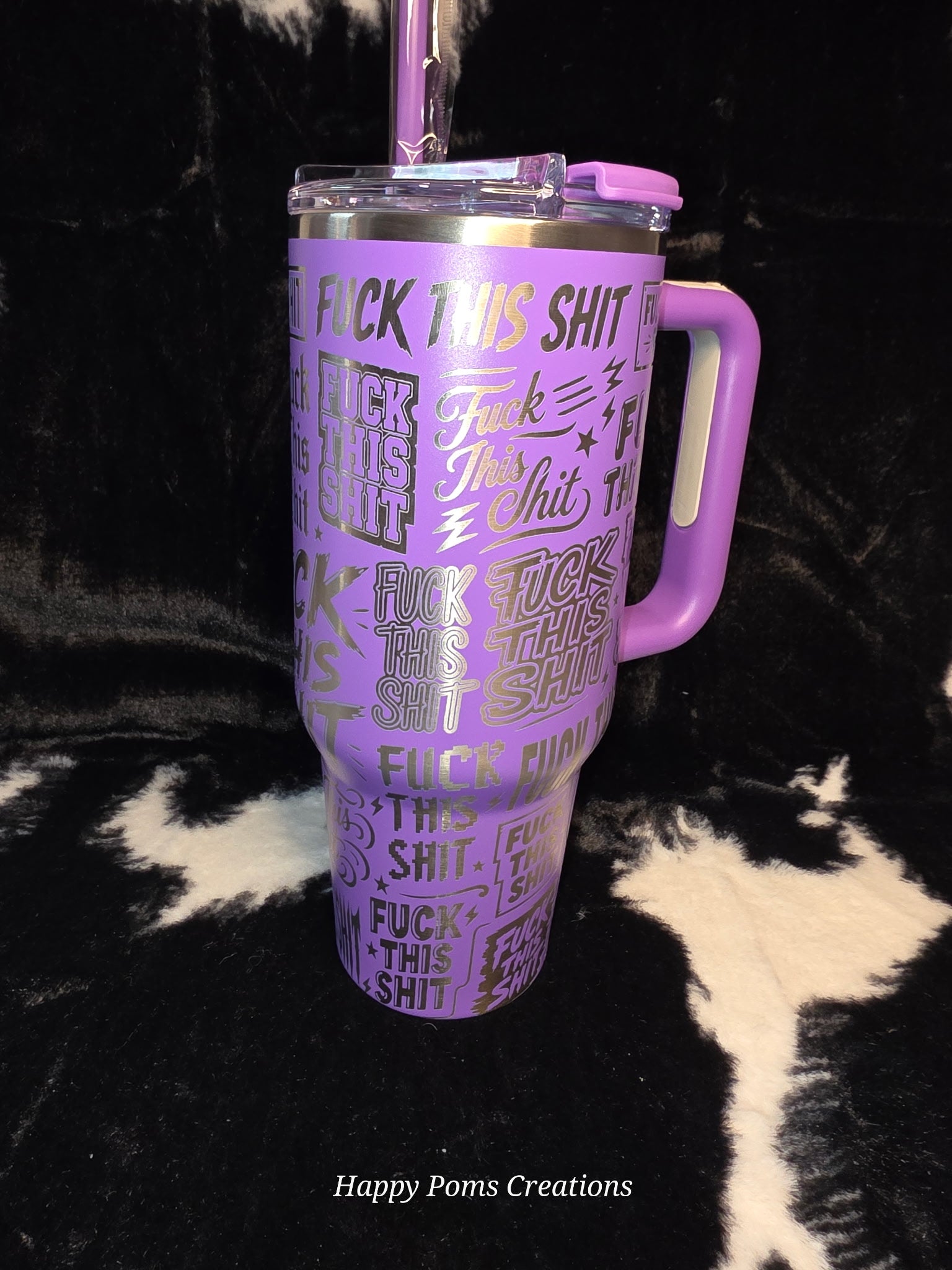 Purple "Fck This Sht" 30oz Tumbler with Handle | Engraved Stainless Steel Travel Mug | Funny Adult Gift | Coworker Gift | Stress Relief Cup