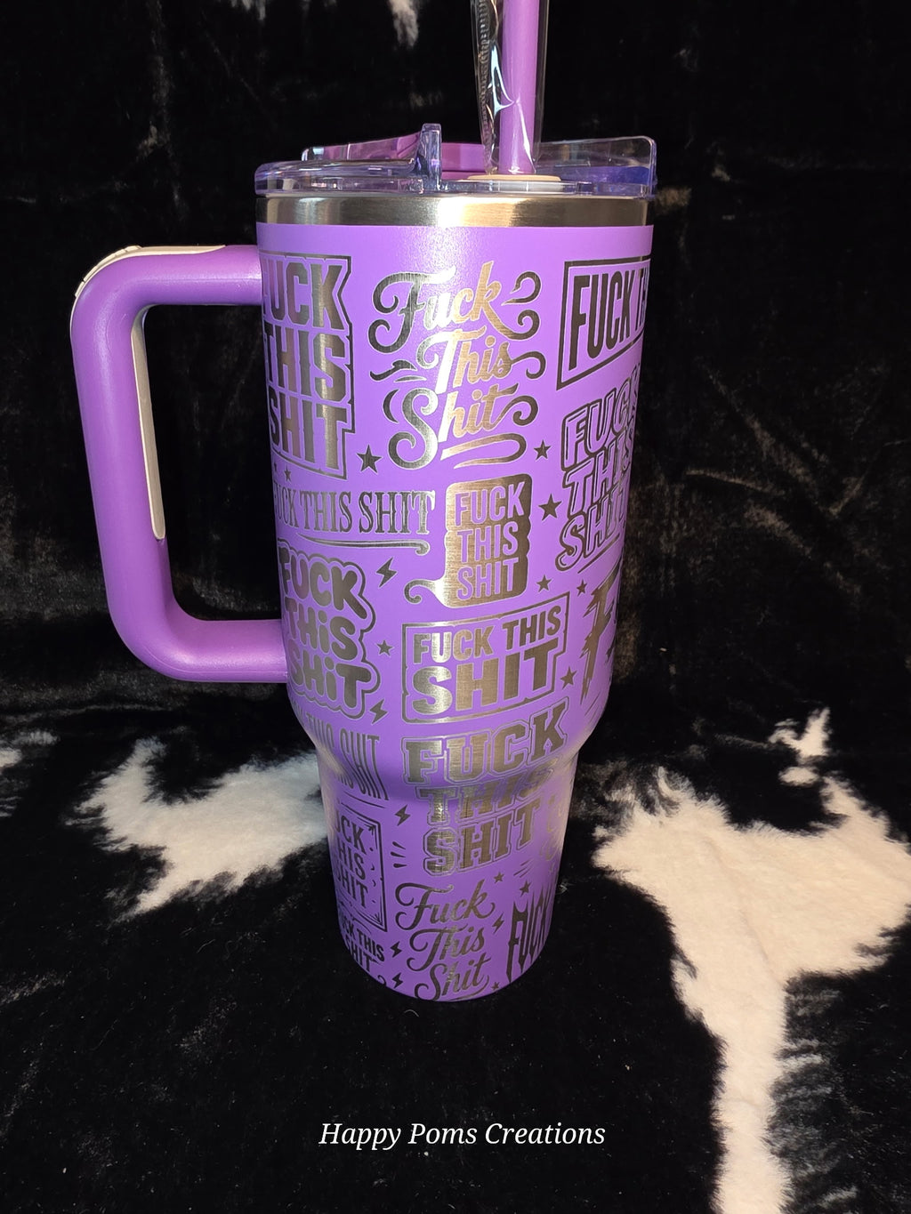 Purple "Fck This Sht" 30oz Tumbler with Handle | Engraved Stainless Steel Travel Mug | Funny Adult Gift | Coworker Gift | Stress Relief Cup