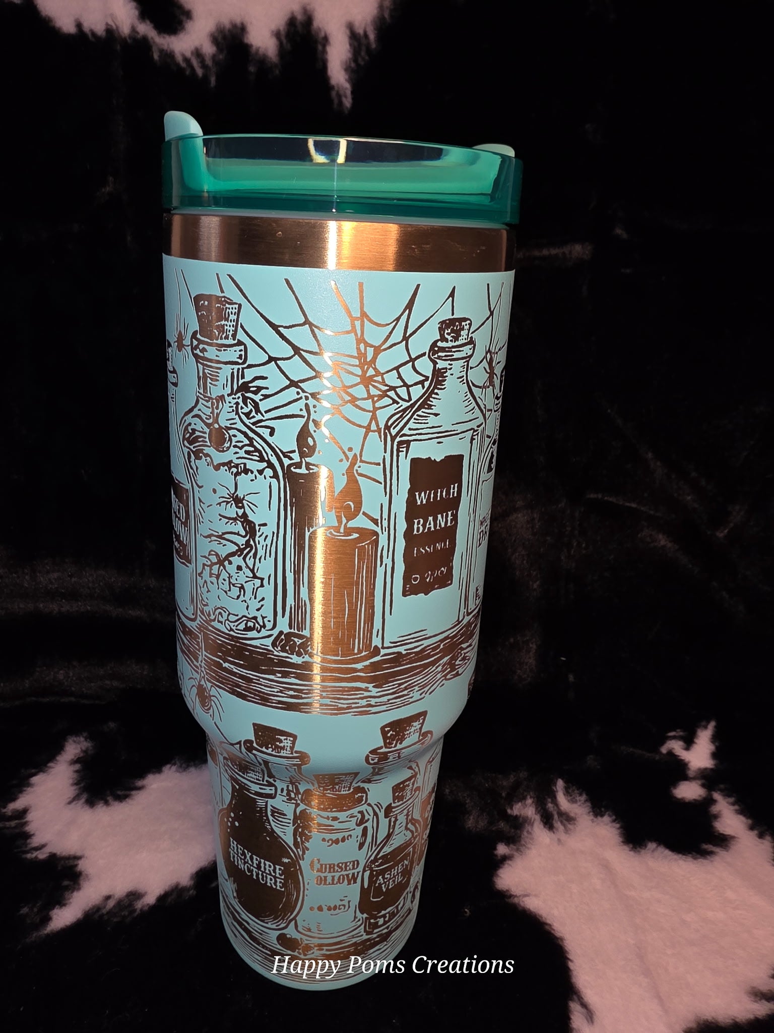 Witch Potion 40oz Tumbler with Handle, Gothic Halloween Travel Mug, Spooky Witchy Cup, Horror Lover Gift, Mint Green