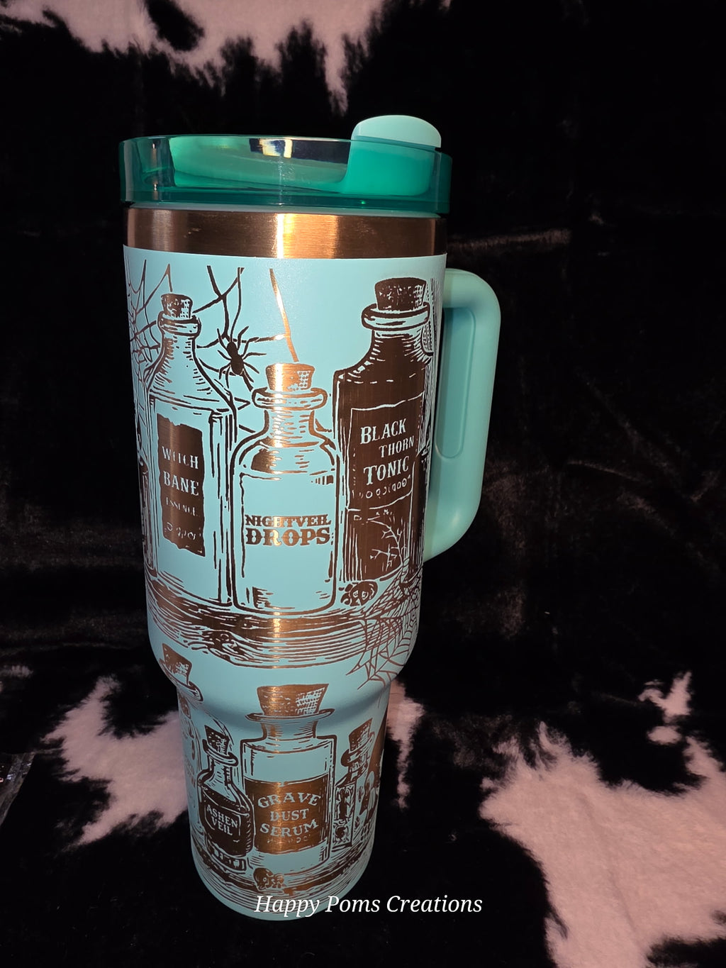 Witch Potion 40oz Tumbler with Handle, Gothic Halloween Travel Mug, Spooky Witchy Cup, Horror Lover Gift, Mint Green