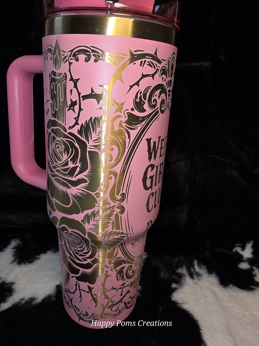 Weird Girls Club Dark Society 40oz Tumbler | Gothic Pink Mug | Raven Skull Rose | Alternative Aesthetic Gift for Women | Spooky Drinkware
