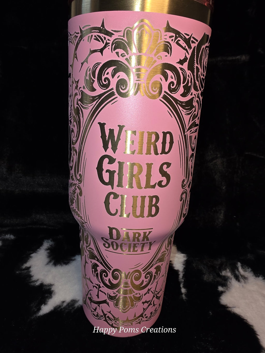 Weird Girls Club Dark Society 40oz Tumbler | Gothic Pink Mug | Raven Skull Rose | Alternative Aesthetic Gift for Women | Spooky Drinkware