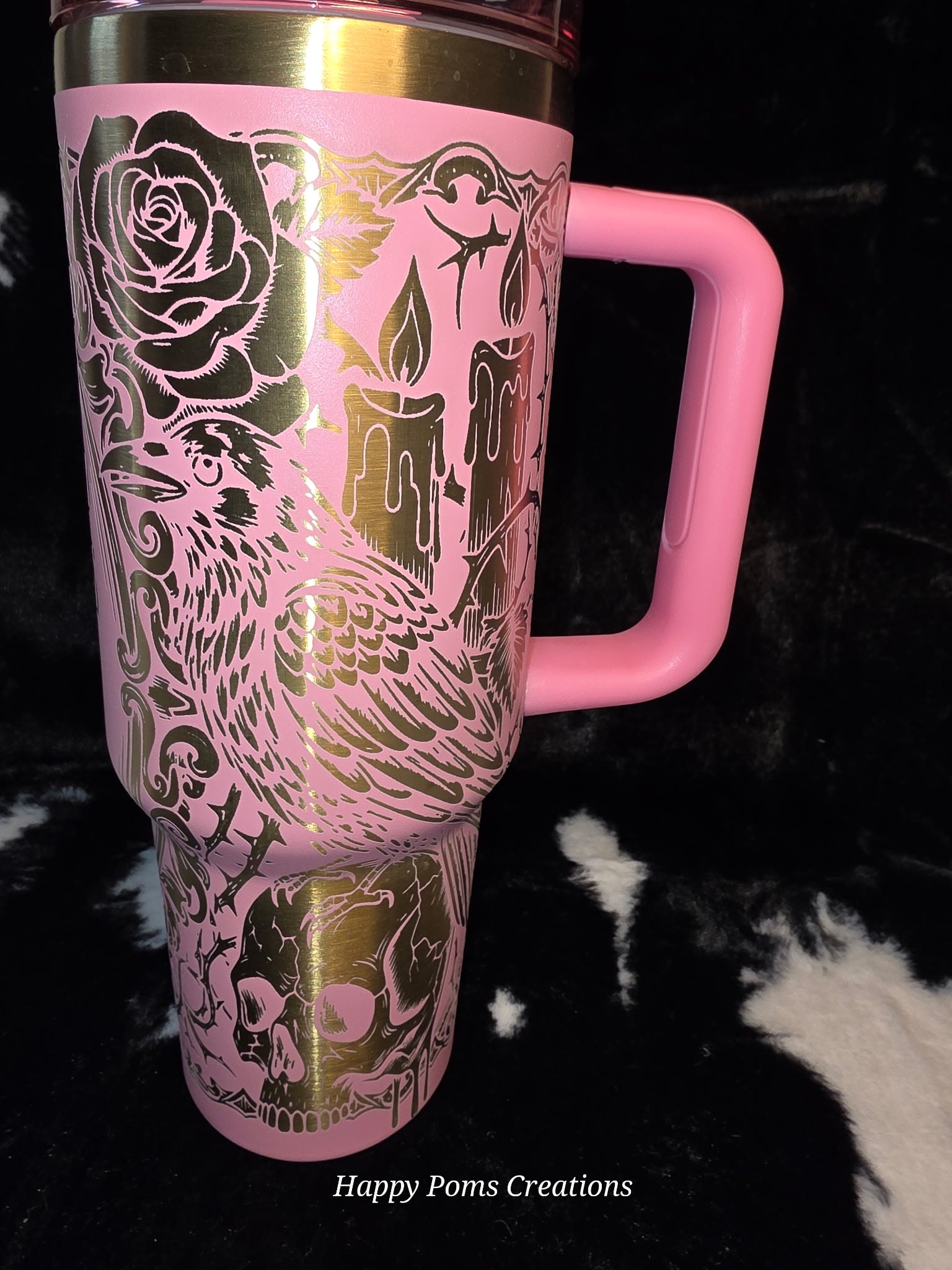 Weird Girls Club Dark Society 40oz Tumbler | Gothic Pink Mug | Raven Skull Rose | Alternative Aesthetic Gift for Women | Spooky Drinkware