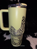 Cute Frog Bow 40oz Tumbler with Handle | Engraved Frog Travel Mug | Stainless Steel Cup with Straw | Frog Lover Gift
