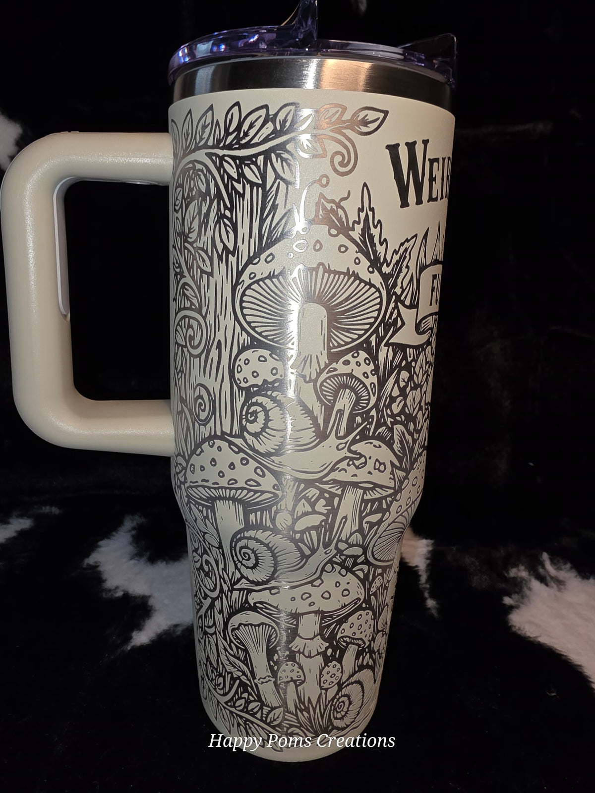 Weird Girls Club Fungi Division Travel Mug | Mushroom Lover Tumbler with Handle | Cottagecore Botanical Cup | Frog & Forest Engraved Style Mug | Gift for Mycology Fans