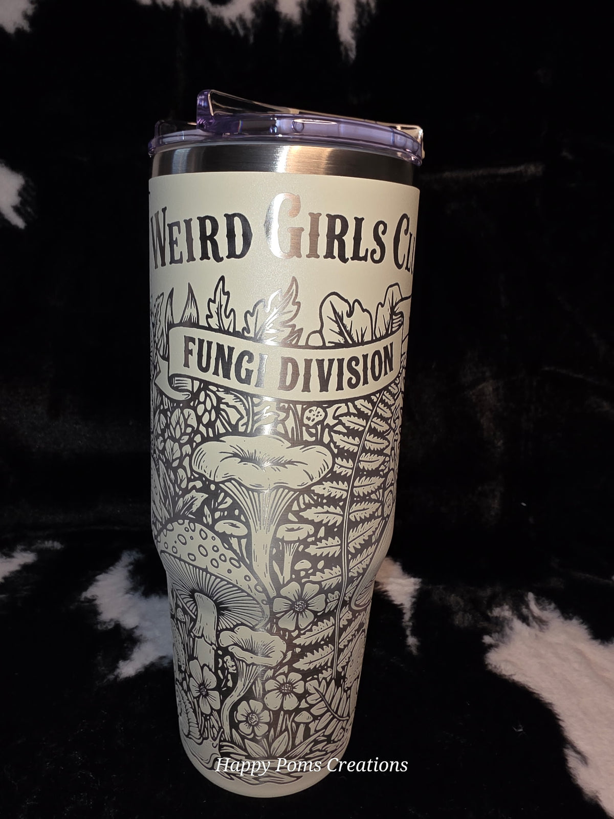 Weird Girls Club Fungi Division Travel Mug | Mushroom Lover Tumbler with Handle | Cottagecore Botanical Cup | Frog & Forest Engraved Style Mug | Gift for Mycology Fans