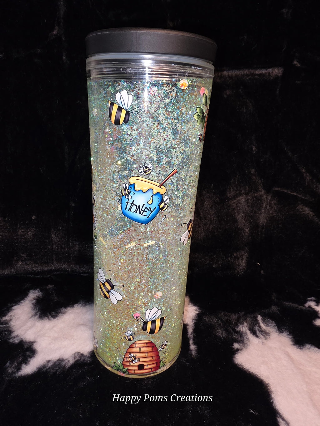 Bee Gnome Glitter Tumbler, 24oz Double Wall Cup, Cute Bumble Bee Travel Tumbler, Spring Floral Gnome Cup, Handmade Gift