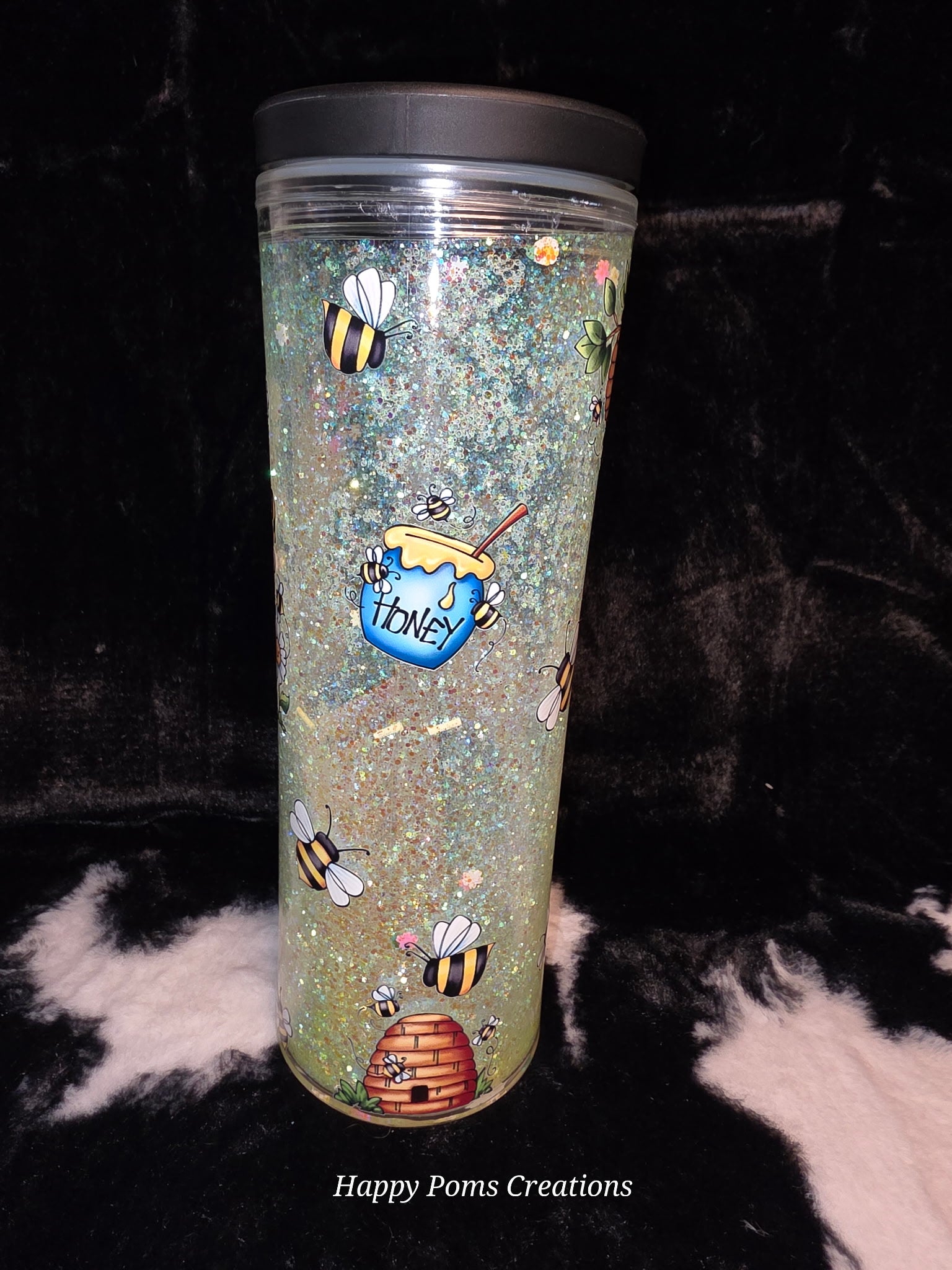 Bee Gnome Glitter Tumbler, 24oz Double Wall Cup, Cute Bumble Bee Travel Tumbler, Spring Floral Gnome Cup, Handmade Gift