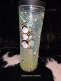 Bee Gnome Glitter Tumbler, 24oz Double Wall Cup, Cute Bumble Bee Travel Tumbler, Spring Floral Gnome Cup, Handmade Gift