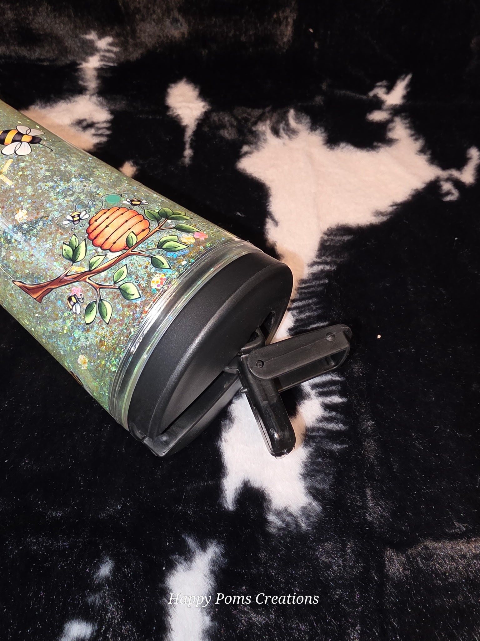 Bee Gnome Glitter Tumbler, 24oz Double Wall Cup, Cute Bumble Bee Travel Tumbler, Spring Floral Gnome Cup, Handmade Gift