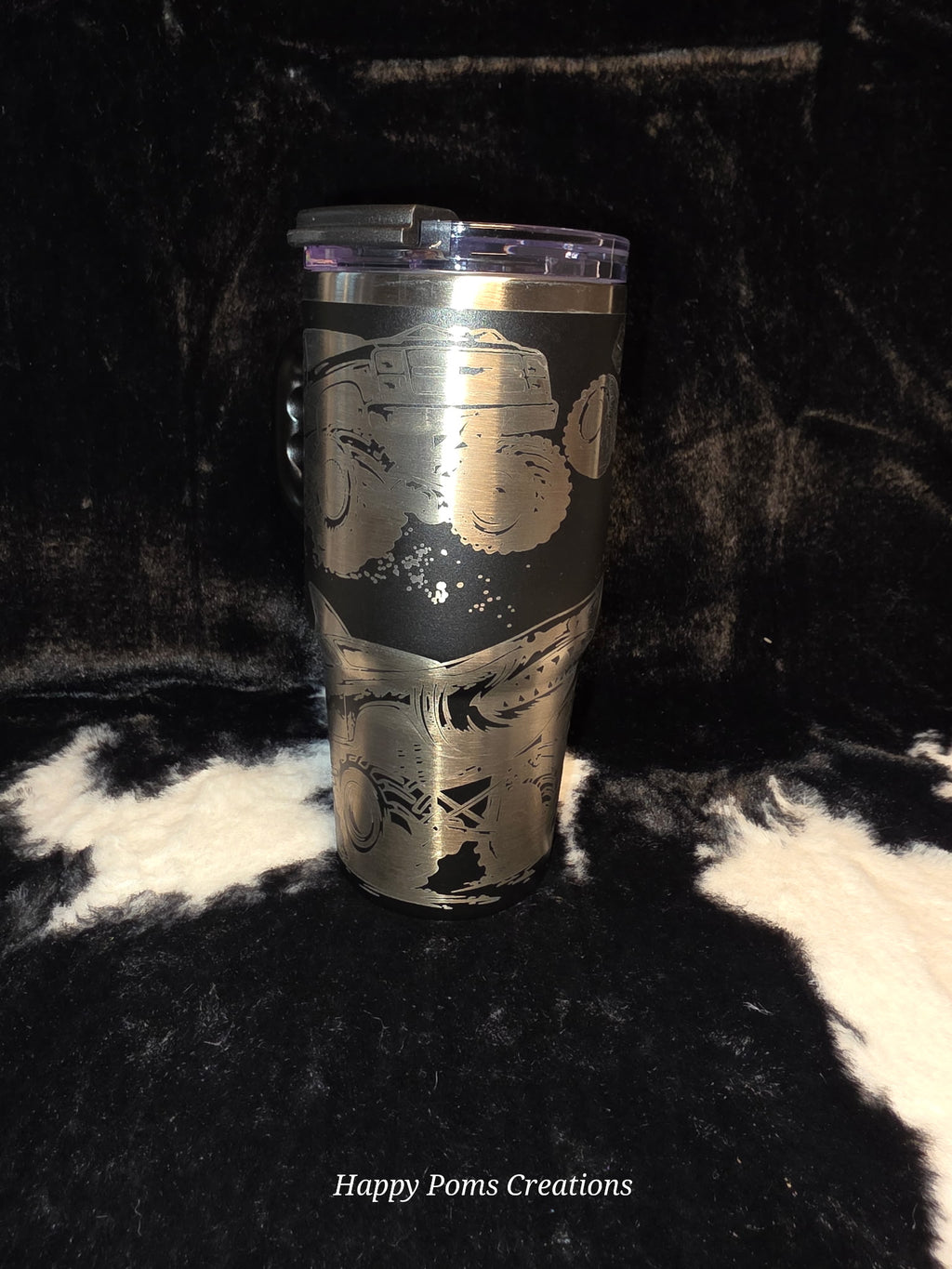 Monster Truck Engraved Travel Mug, 14oz Insulated Tumbler with Handle, Off-Road Truck Gift, Racing Fan Cup, Laser Engraved Mug