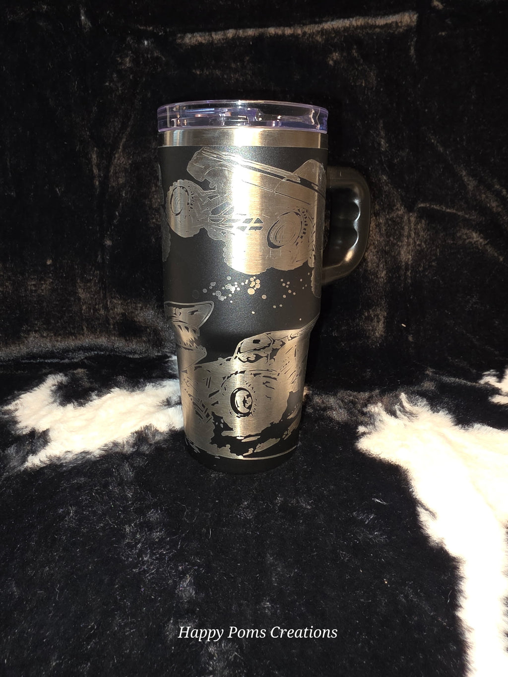 Monster Truck Engraved Travel Mug, 14oz Insulated Tumbler with Handle, Off-Road Truck Gift, Racing Fan Cup, Laser Engraved Mug