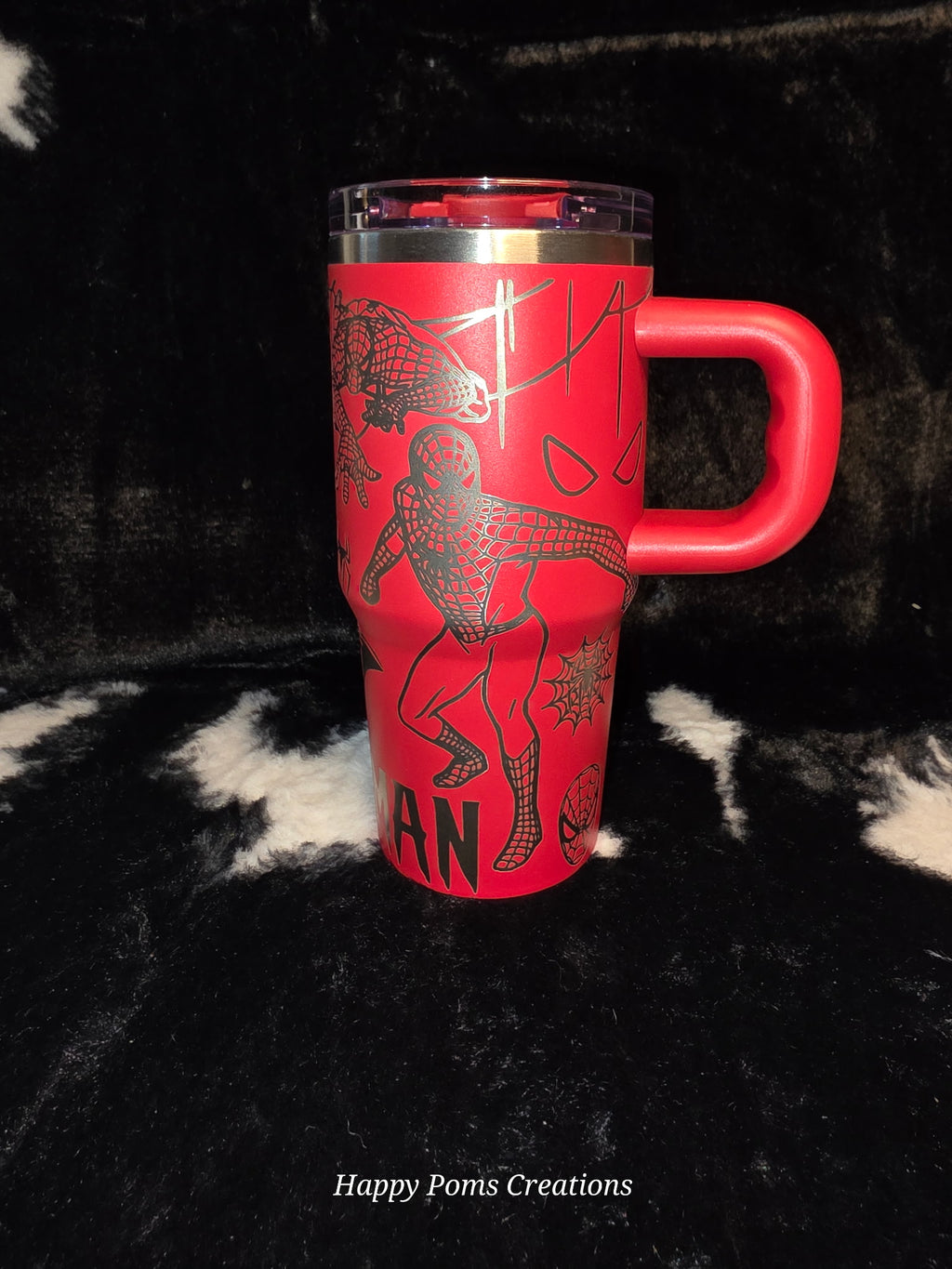 Spider Hero Inspired 14oz Engraved Tumbler with Handle | Red Laser Engraved Travel Mug | Comic Style Stainless Steel Cup | Gift for Superhero Fans