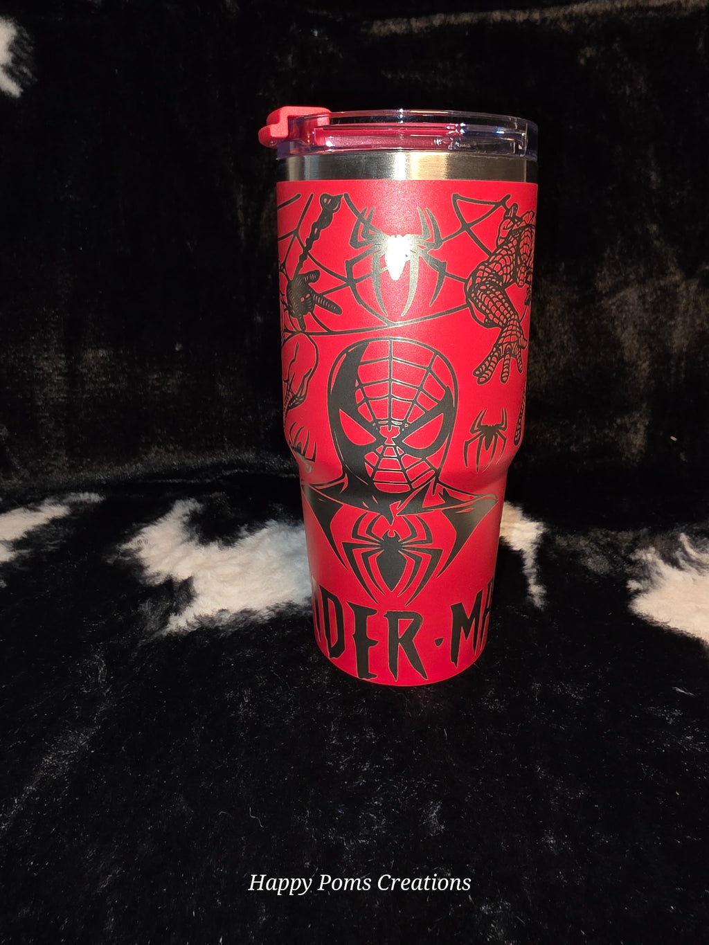 Spider Hero Inspired 14oz Engraved Tumbler with Handle | Red Laser Engraved Travel Mug | Comic Style Stainless Steel Cup | Gift for Superhero Fans