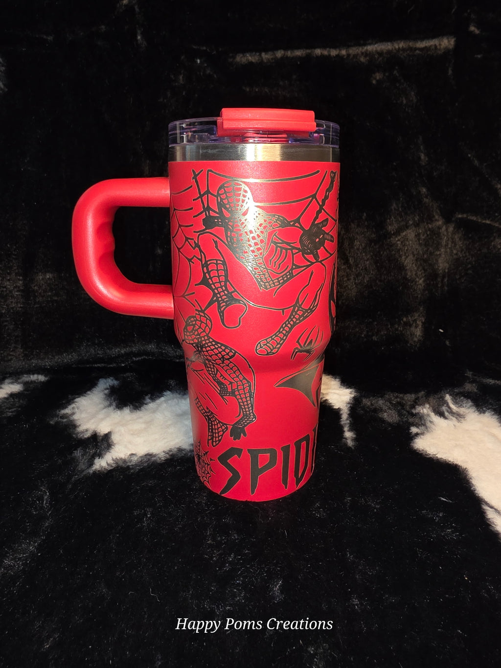 Spider Hero Inspired 14oz Engraved Tumbler with Handle | Red Laser Engraved Travel Mug | Comic Style Stainless Steel Cup | Gift for Superhero Fans