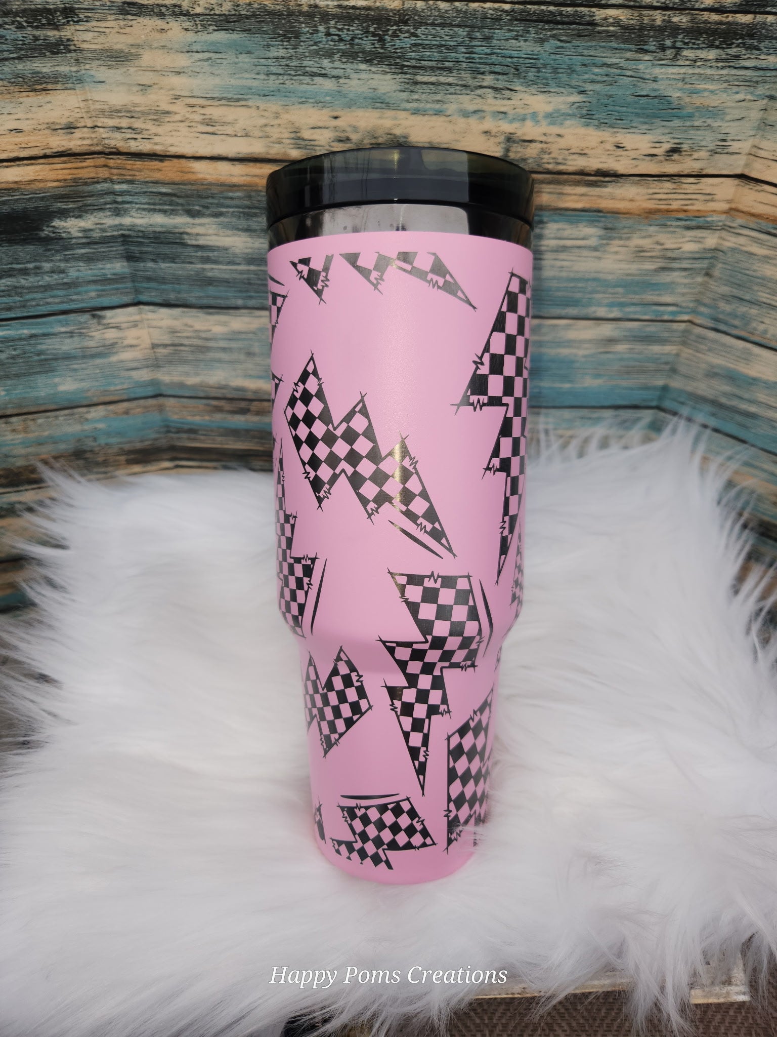Pink Rugged Checkers Lightning Bolt Tumbler (40 oz, Stainless Steel)